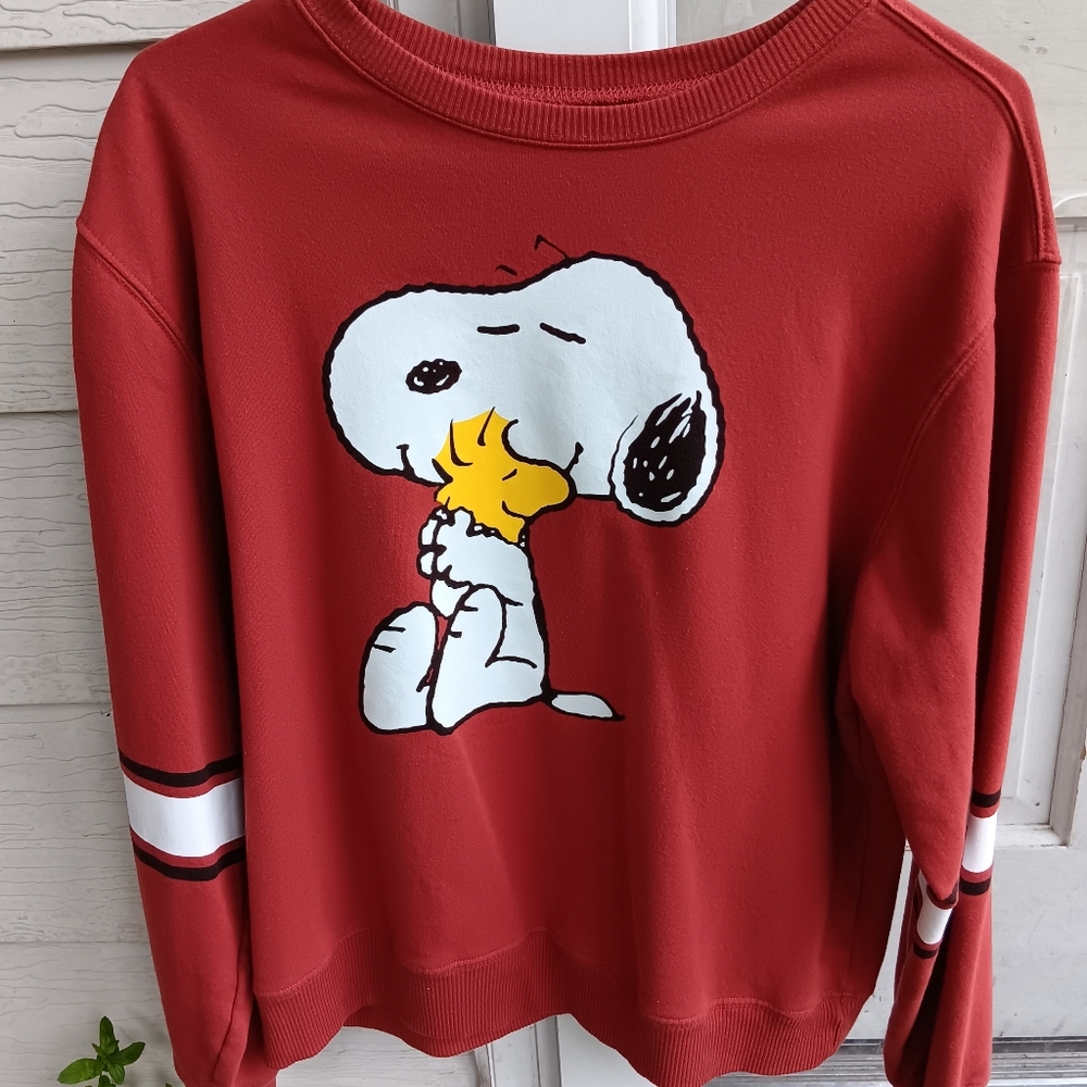 Peanuts Size 2XL Snoopy and Woodstock Orange Sweatshirt